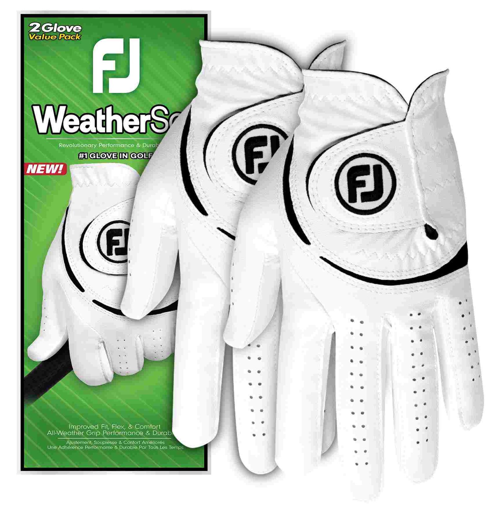 FootJoy WeatherSof guantes de golf para hombre (2 PACK), blanco/negro