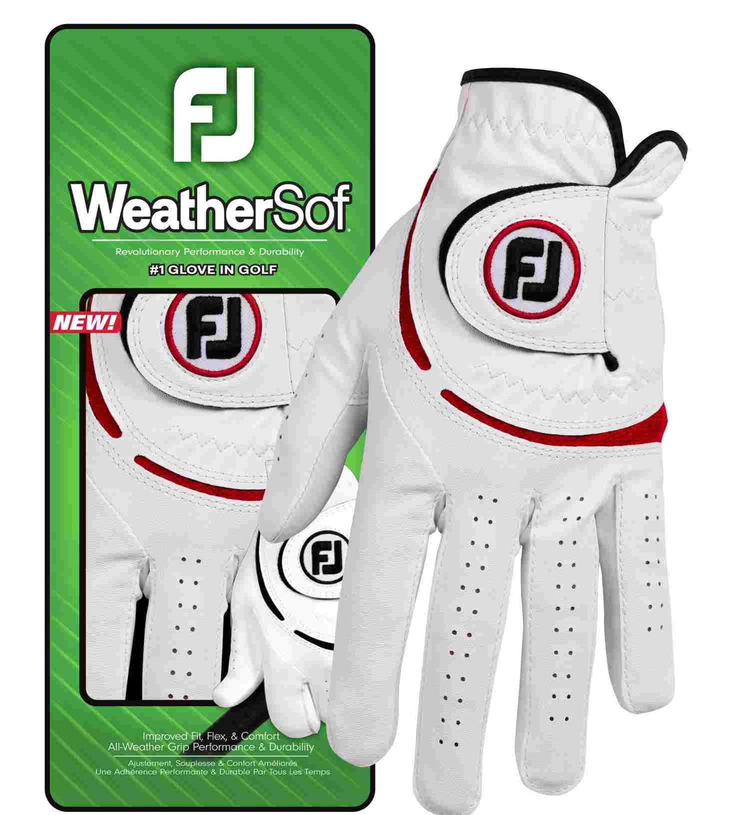 FootJoy WeatherSof 24 guante de golf para hombre, blanco/rojo