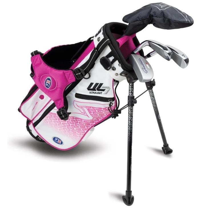 U.S. Kids Golf UL7-42 (107cm) W25 4-Club junior set de golf + stand bag, blanco/rosa