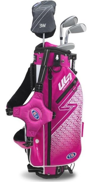 U.S. Kids Golf UL7-45 (114cm) W25 4-Club junior set de golf + stand bag, rosa/blanco