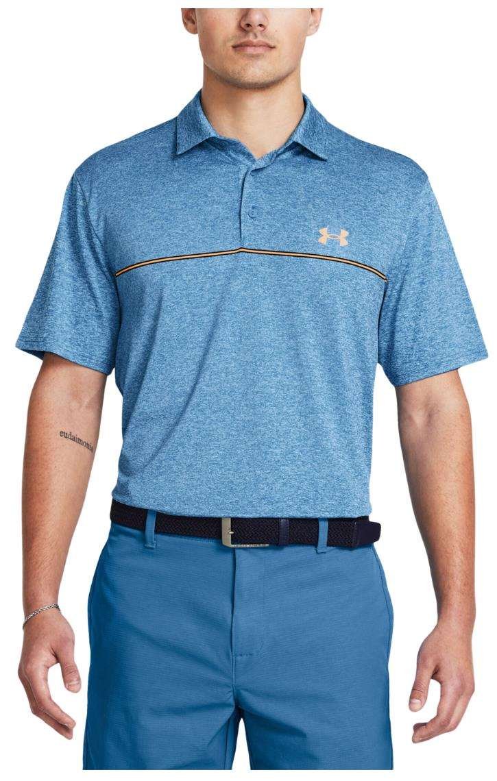 Under Armour Playoff 3.0 Stripe polo de hombre, photon blue/nova orange/midnight navy