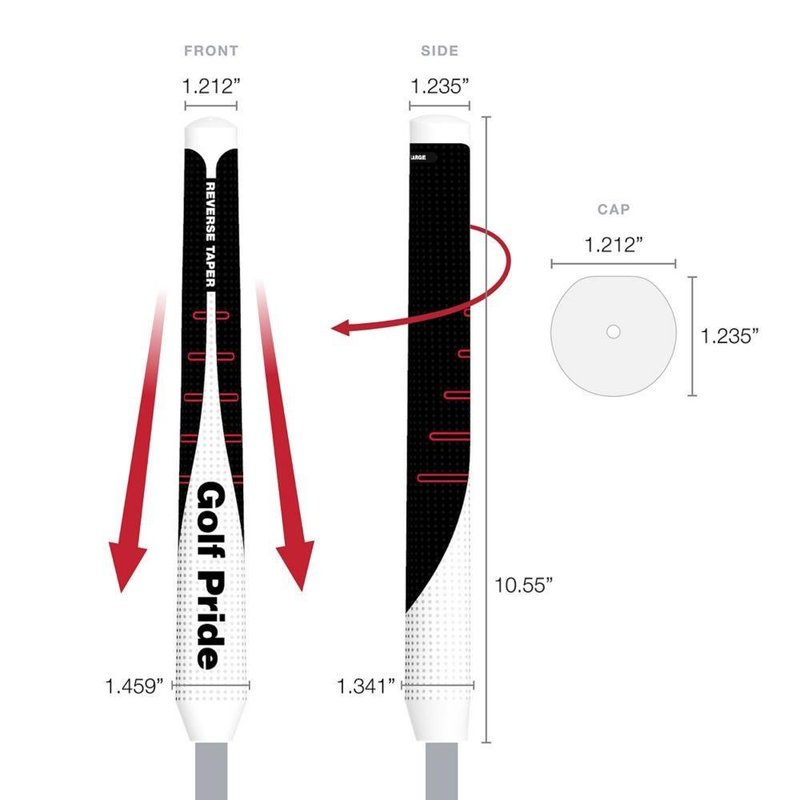 Golf Pride Reverse Taper putter grip, Round Large, tapa roja