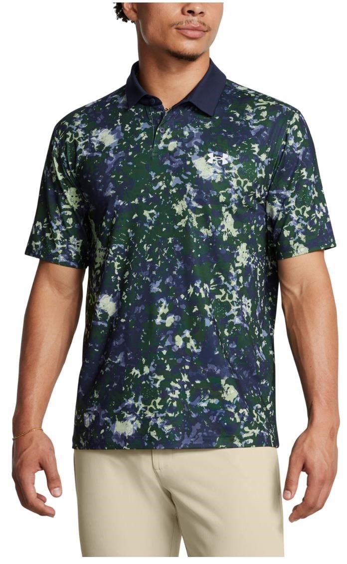 Under Armour T2G Printed polo de hombre, retro green/midnight navy