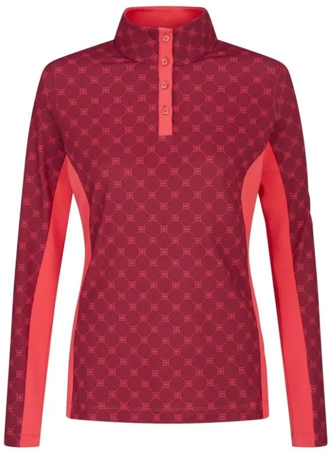 PING Lolette Printed manga larga polo de mujer, tibetan red multi/cayenne