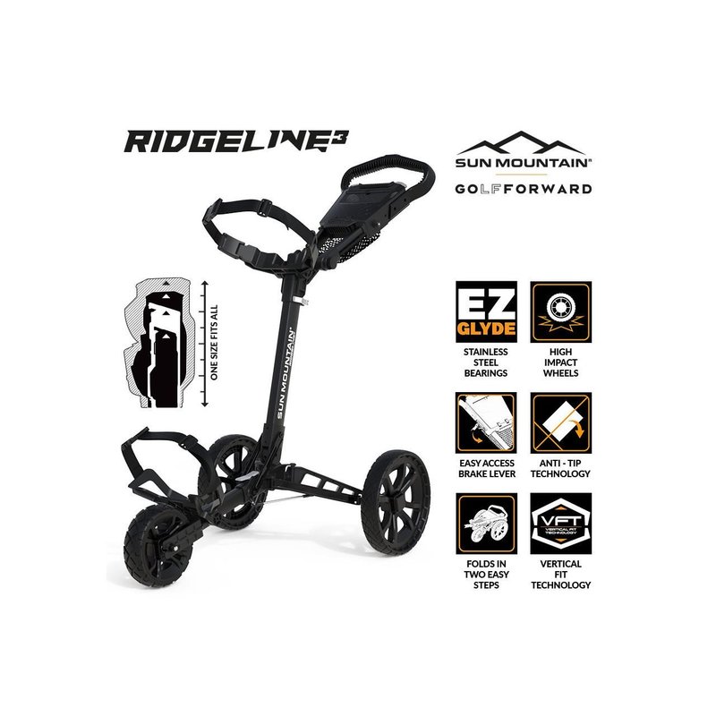 Sun Mountain Ridgeline 3 carrito de golf manual, negro