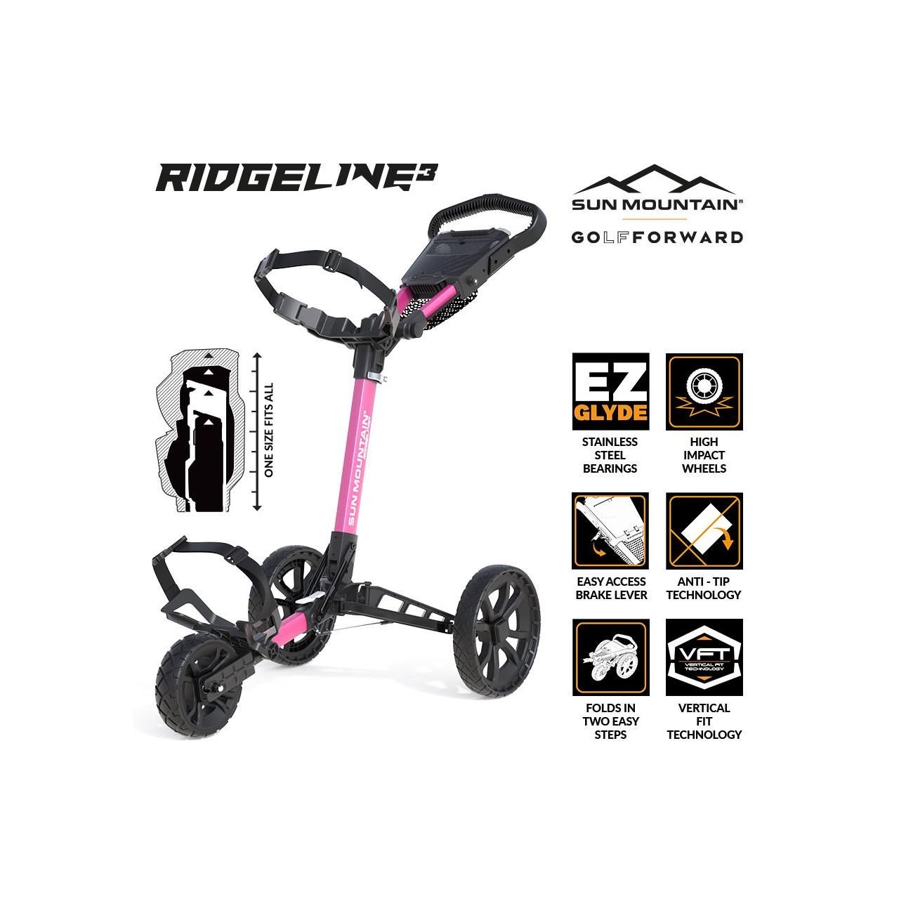 Sun Mountain Ridgeline 3 carrito de golf manual, rosa