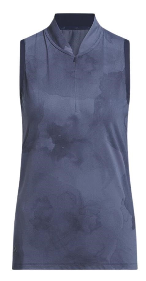 Polo de golf de mujer azul marino con cuello y cierre de botones