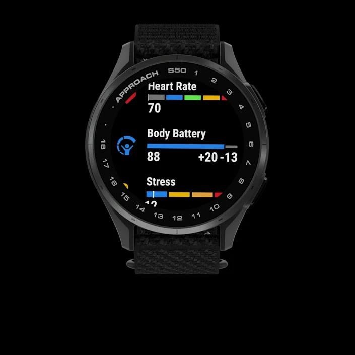Garmin Approach S50 GPS watch, black nylon/silver aluminium