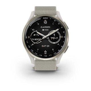 Garmin Approach S50 GPS Watch, marfil nylon/oro crema aluminio