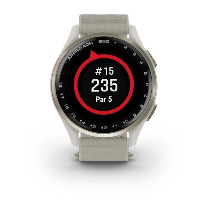 Garmin Approach S50 GPS Watch, marfil nylon/oro crema aluminio
