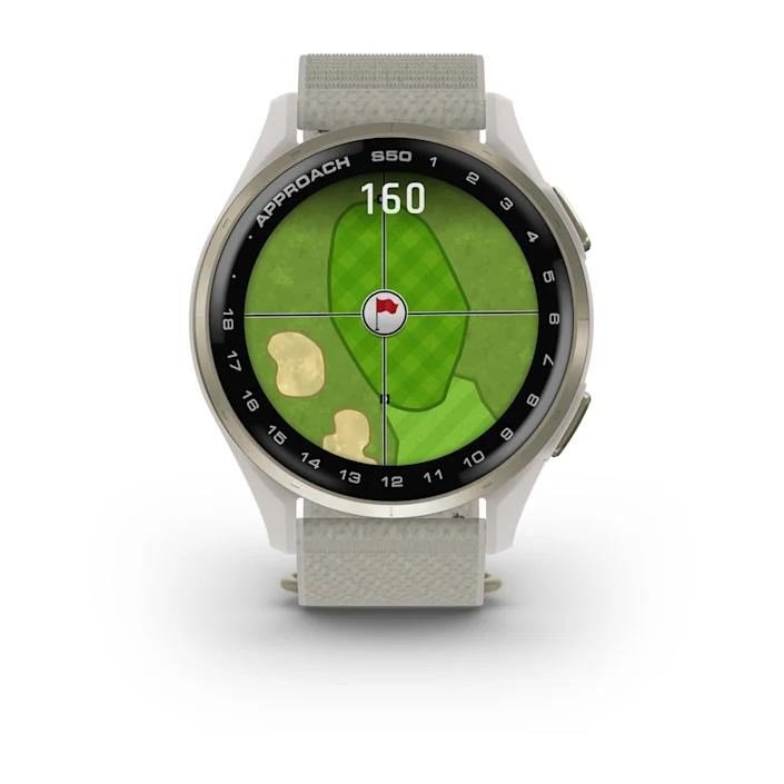 Garmin Approach S50 GPS Watch, marfil nylon/oro crema aluminio