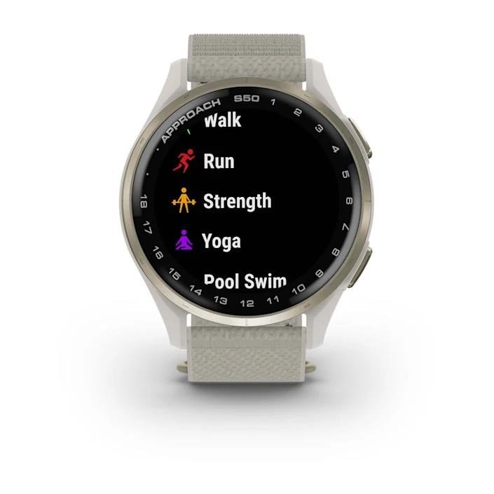 Garmin Approach S50 GPS Watch, marfil nylon/oro crema aluminio