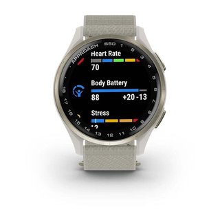 Garmin Approach S50 GPS Watch, marfil nylon/oro crema aluminio