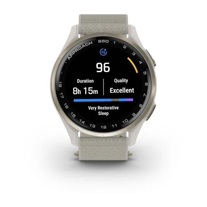 Garmin Approach S50 GPS Watch, marfil nylon/oro crema aluminio