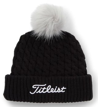 Titleist Cable Knit Pom Pom gorra de invierno de mujer, negra