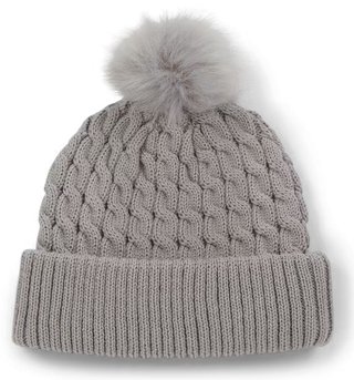 Titleist Cable Knit Pom Pom gorro de invierno de mujer, gris claro