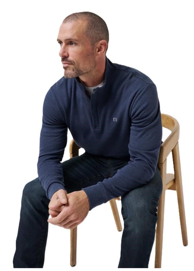 Travis Mathew CLOUD QUARTER ZIP 2.0 sudadera polar de hombre, heather blue