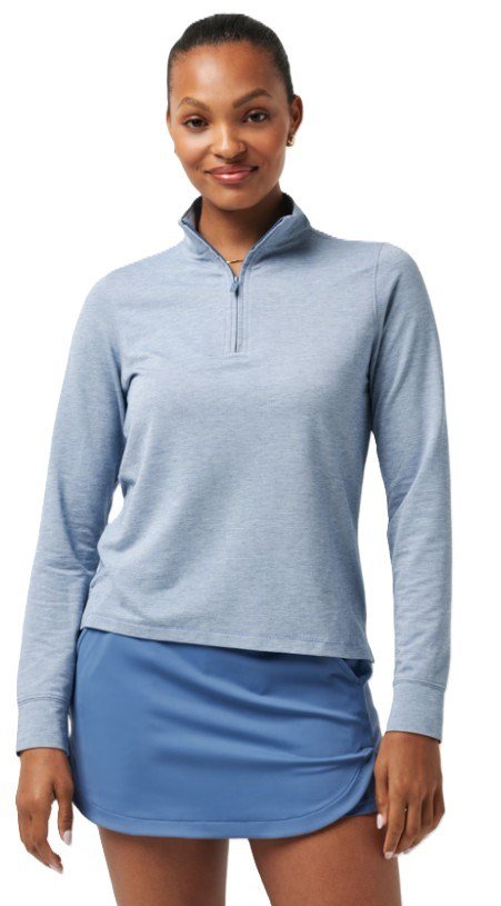 Travis Mathew Featherweightt Active Zip Long Sleeve polo de mujer de manga larga, heather copen blue
