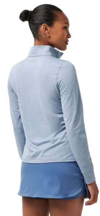 Travis Mathew Featherweightt Active Zip Long Sleeve polo de mujer de manga larga, heather copen blue