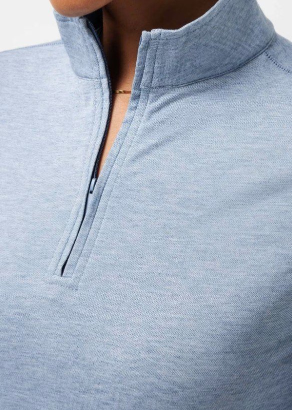 Travis Mathew Featherweightt Active Zip Long Sleeve polo de mujer de manga larga, heather copen blue