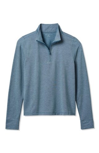 Travis Mathew Featherweightt Active Zip Long Sleeve polo de mujer de manga larga, heather copen blue