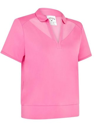 Callaway Waist Length Mesh Detail Short Sleeve polo de mujer, cheeky pink