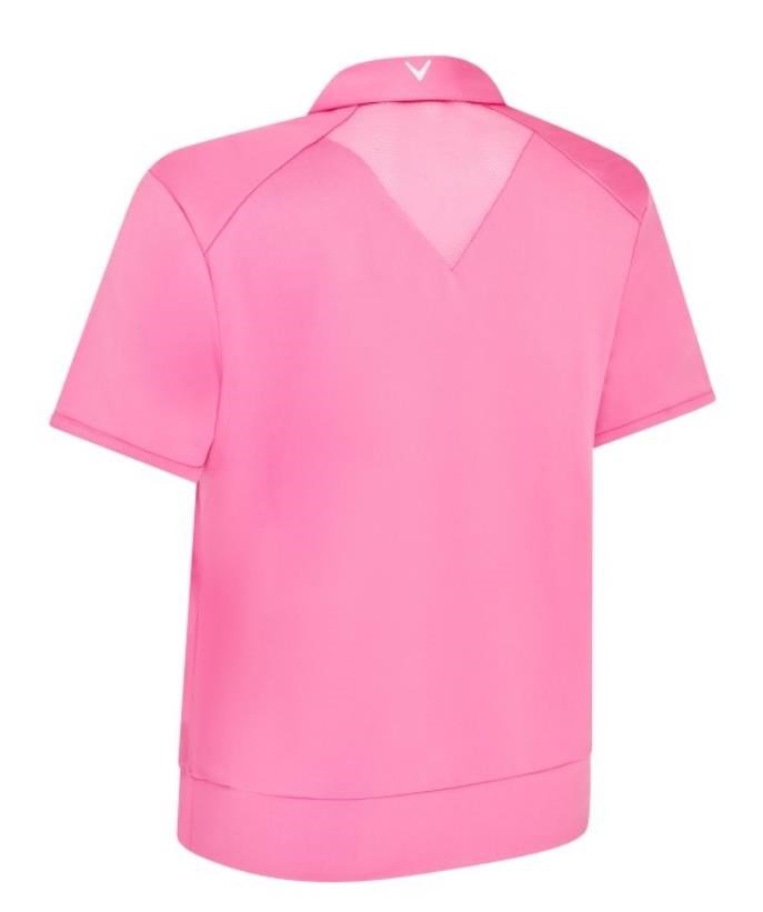Callaway Waist Length Mesh Detail Short Sleeve polo de mujer, cheeky pink
