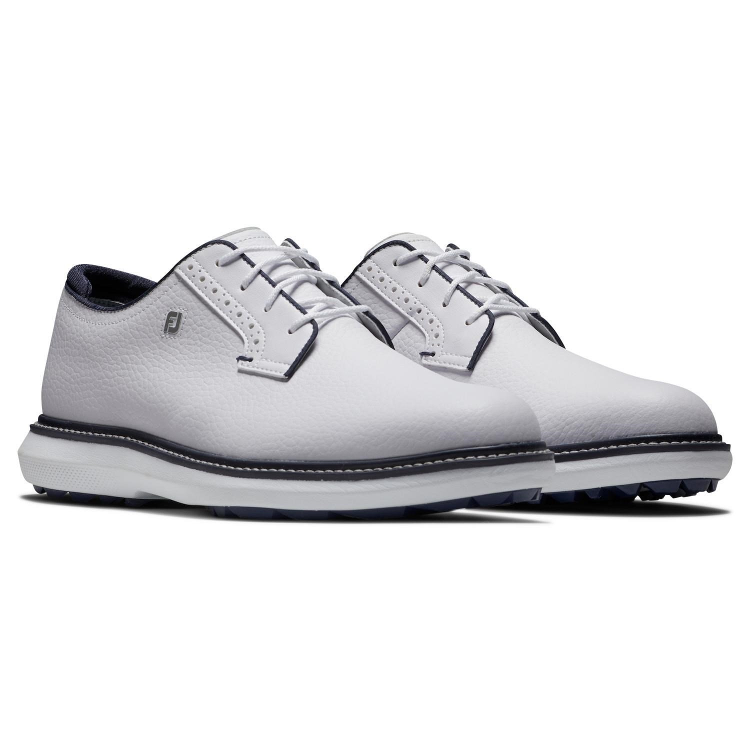 FootJoy Traditions Blucher Spikeless zapatos de golf para hombre, blanco/azul marino
