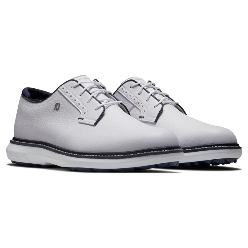 FootJoy Traditions Blucher Spikeless zapatos de golf para hombre, blanco/azul marino