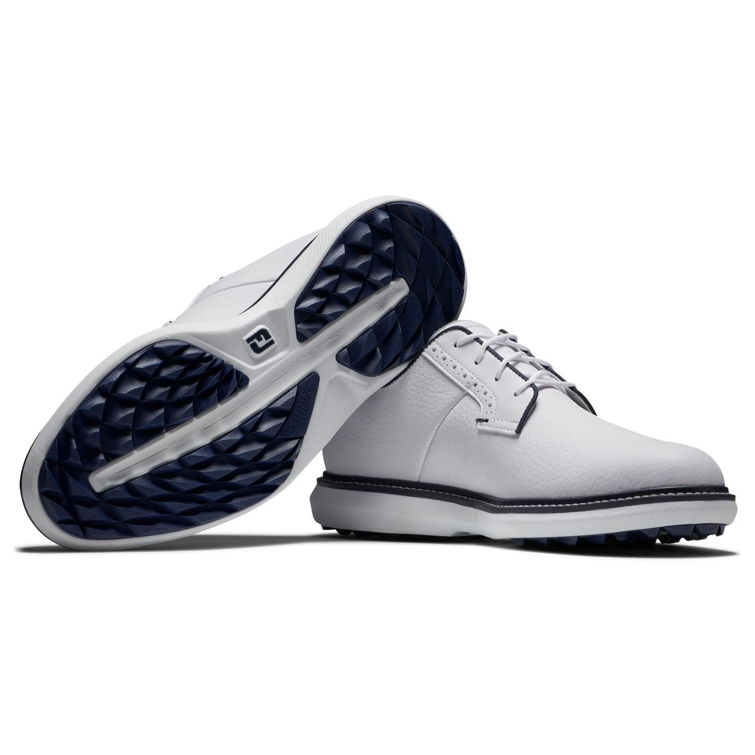 FootJoy Traditions Blucher Spikeless zapatos de golf para hombre, blanco/azul marino