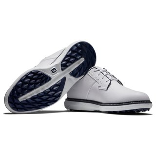FootJoy Traditions Blucher Spikeless zapatos de golf para hombre, blanco/azul marino