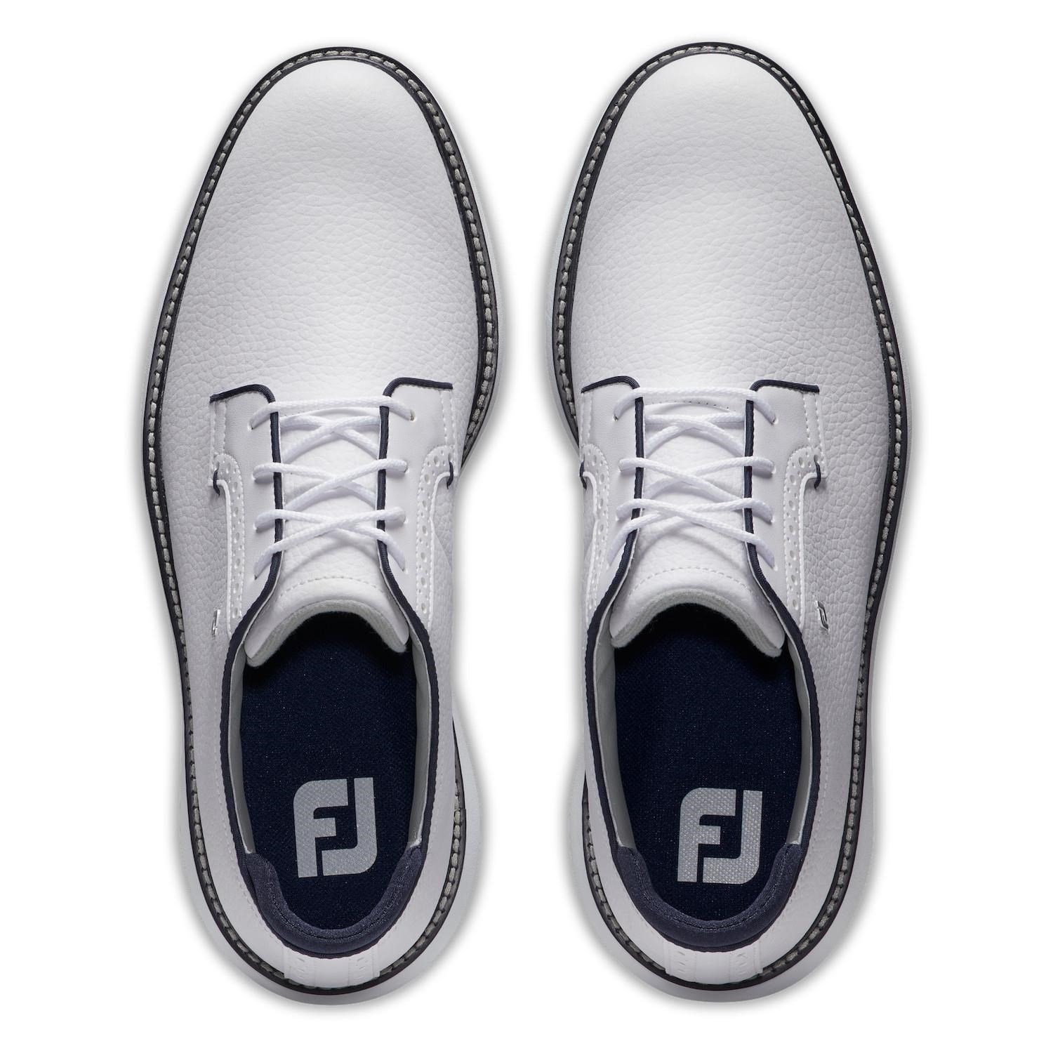 FootJoy Traditions Blucher Spikeless zapatos de golf para hombre, blanco/azul marino
