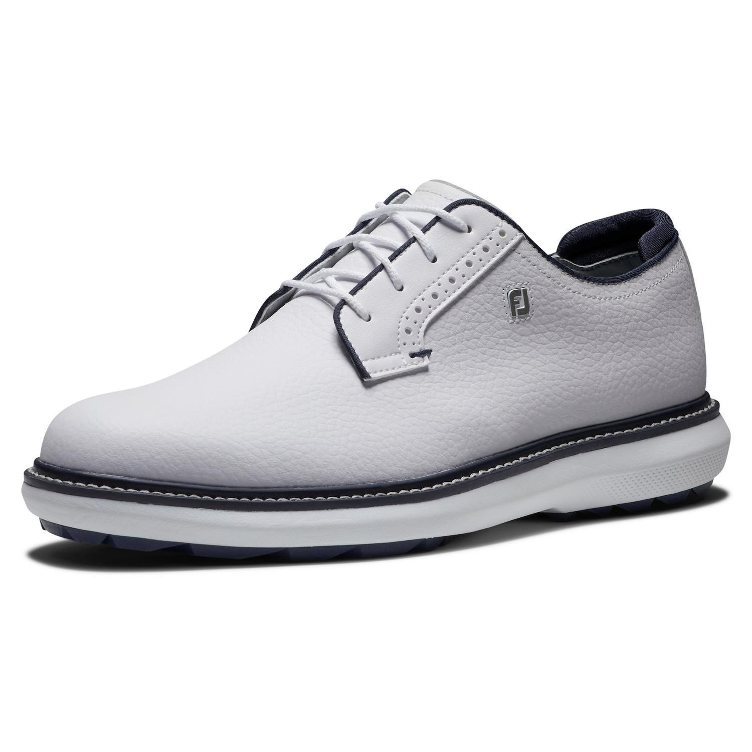 FootJoy Traditions Blucher Spikeless zapatos de golf para hombre, blanco/azul marino