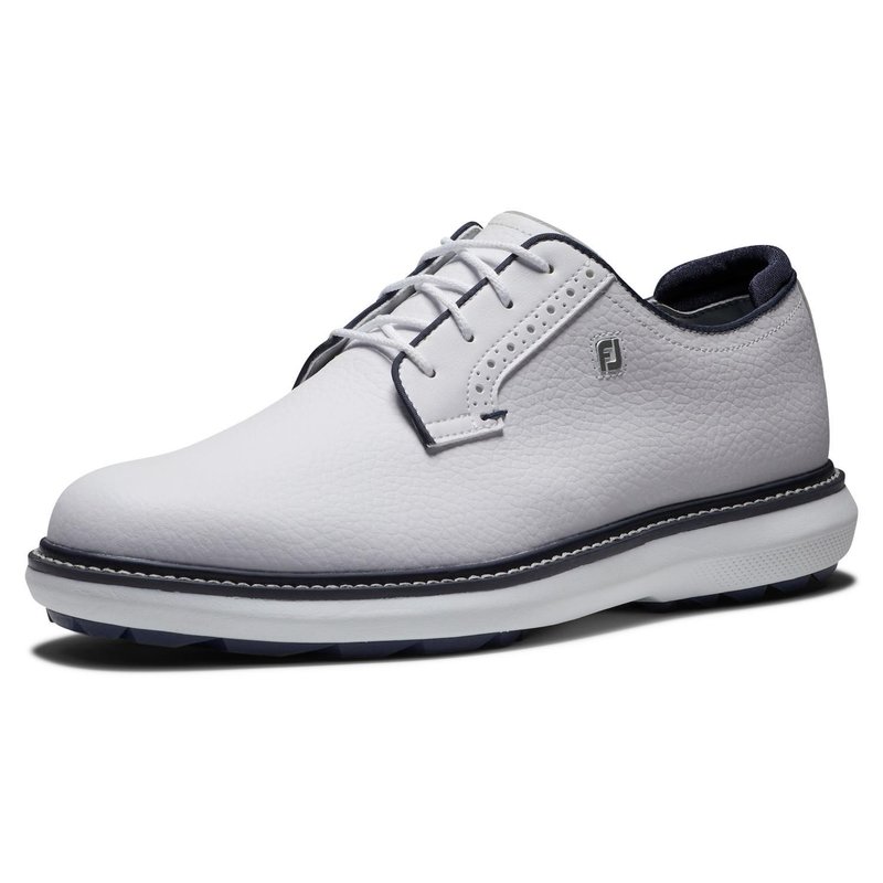 FootJoy Traditions Blucher Spikeless zapatos de golf para hombre, blanco/azul marino