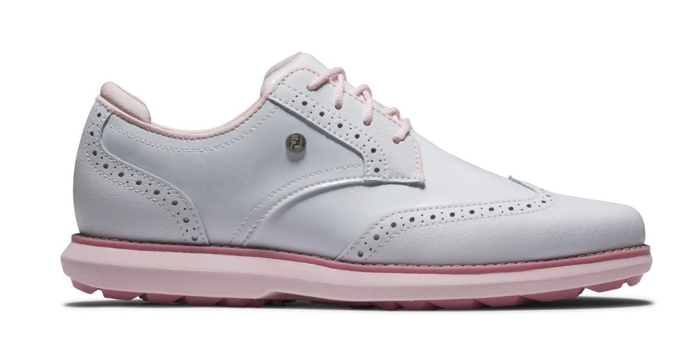 FootJoy Traditions Spikeless zapatillas de golf mujer, blancas/rosa
