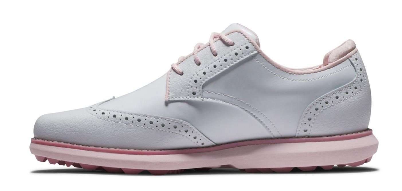 FootJoy Traditions Spikeless zapatillas de golf mujer, blancas/rosa