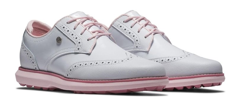 FootJoy Traditions Spikeless zapatillas de golf mujer, blancas/rosa
