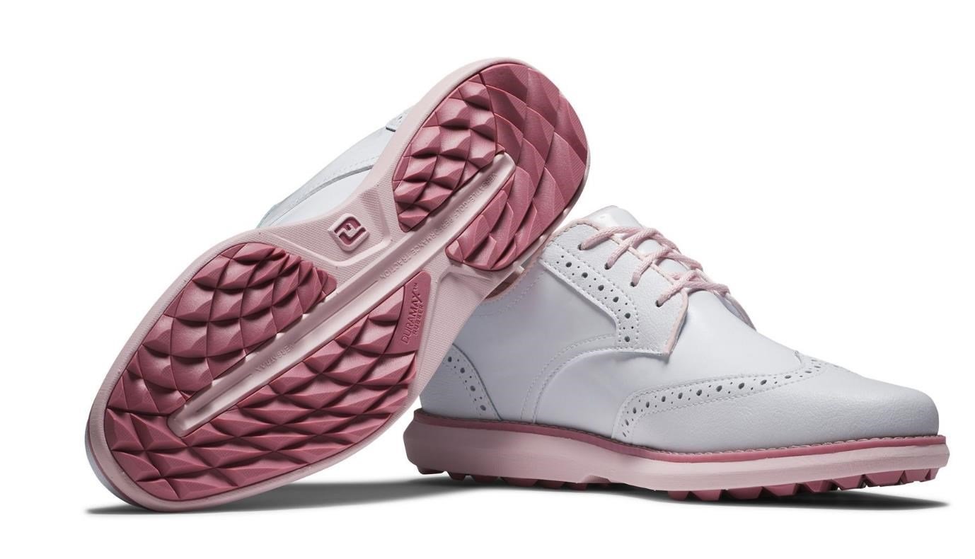 FootJoy Traditions Spikeless zapatillas de golf mujer, blancas/rosa