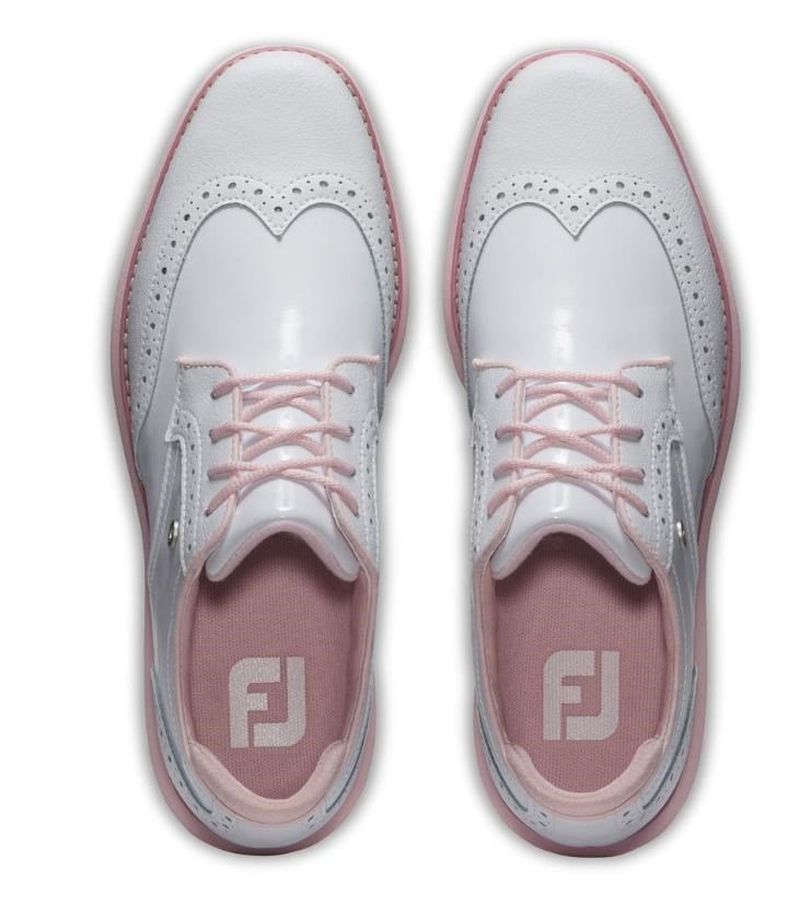 FootJoy Traditions Spikeless zapatillas de golf mujer, blancas/rosa
