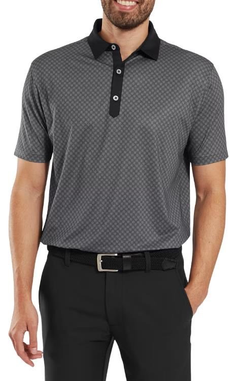 FootJoy Checker Print Lisle polo de hombre, negro/blanco