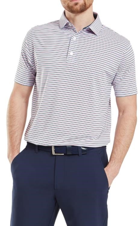 FootJoy Balance Stripe Lisle polo de hombre, skyway/white/dark denim/pink lemonade