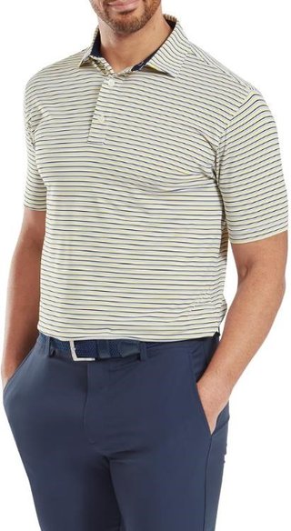 FootJoy Balance Stripe Lisle polo de hombre, blanco/navy/gris/taxi