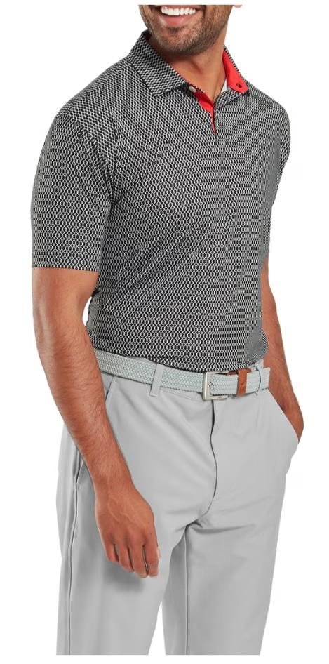 FootJoy Irongate Print Lisle polo de hombre, negro/blanco
