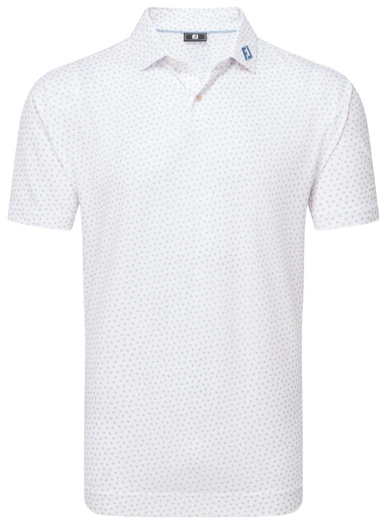 FootJoy Bounce Print Pique polo de hombre, blanco/naranja/azul jay