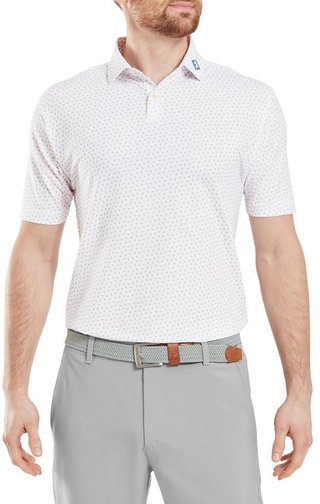 FootJoy Bounce Print Pique polo de hombre, blanco/naranja/azul jay