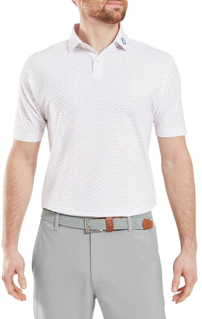 FootJoy Bounce Print Pique polo de hombre, blanco/naranja/azul jay