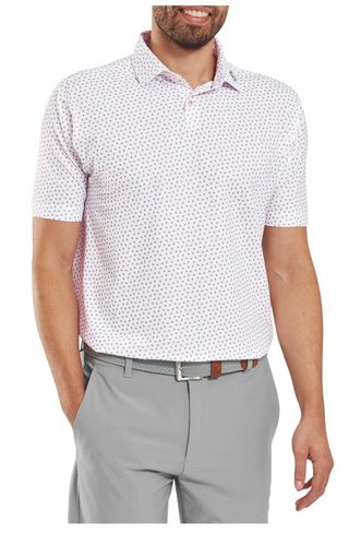 FootJoy Bounce Print Pique polo de hombre, blanco/hibiscus