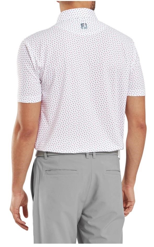 FootJoy Bounce Print Pique polo de hombre, blanco/hibiscus