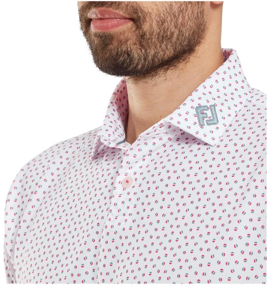 FootJoy Bounce Print Pique polo de hombre, blanco/hibiscus