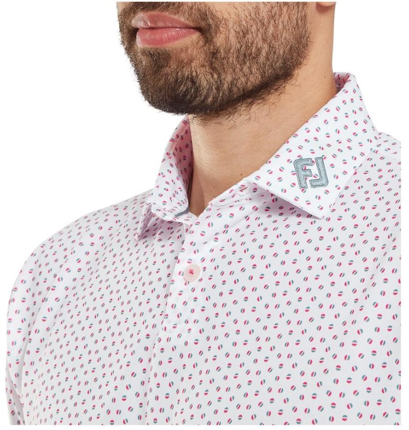 FootJoy Bounce Print Pique polo de hombre, blanco/hibiscus